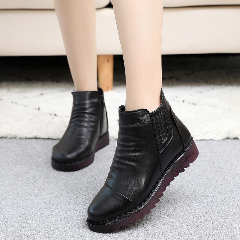 Мода GKTINOO 2025 Мода Зима Женская обувь Женщина Натуральная кожа Плоские Ботильоны Женские Водонепроницаемые Теплые Ботинки на танкетке