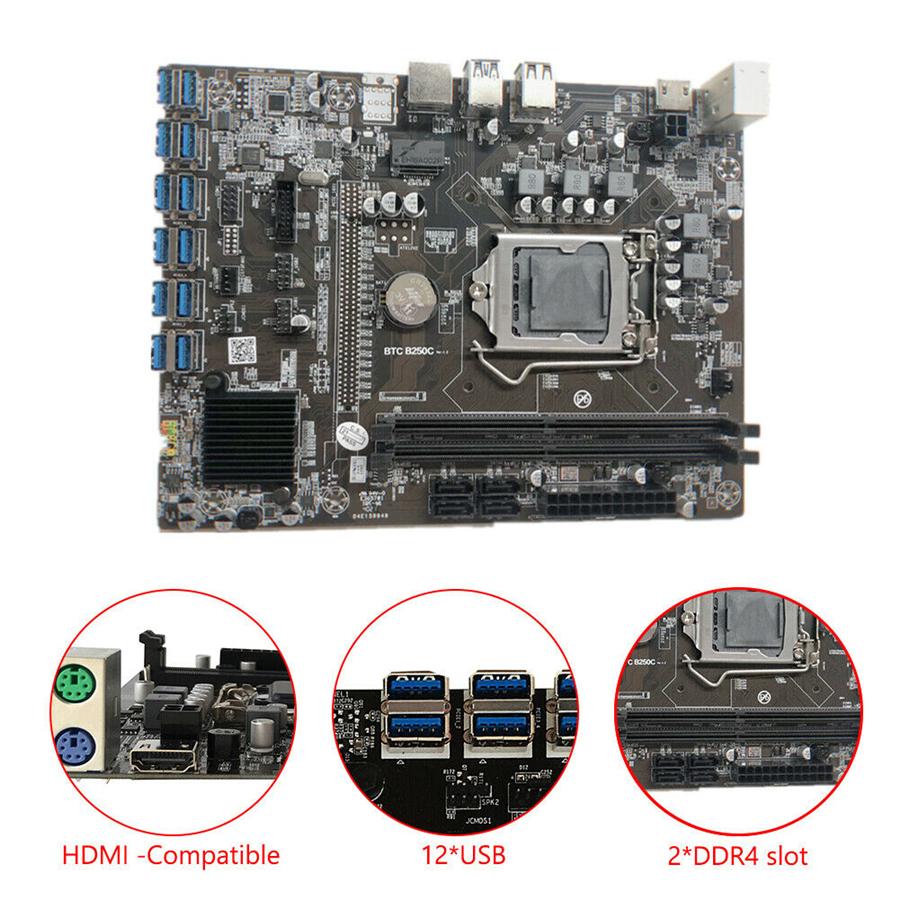 Материнская плата для майнинга B250C 12XPCIE в USB 3.0 Слот для GPU LGA1151 6/7 поколение Fpr DDR4