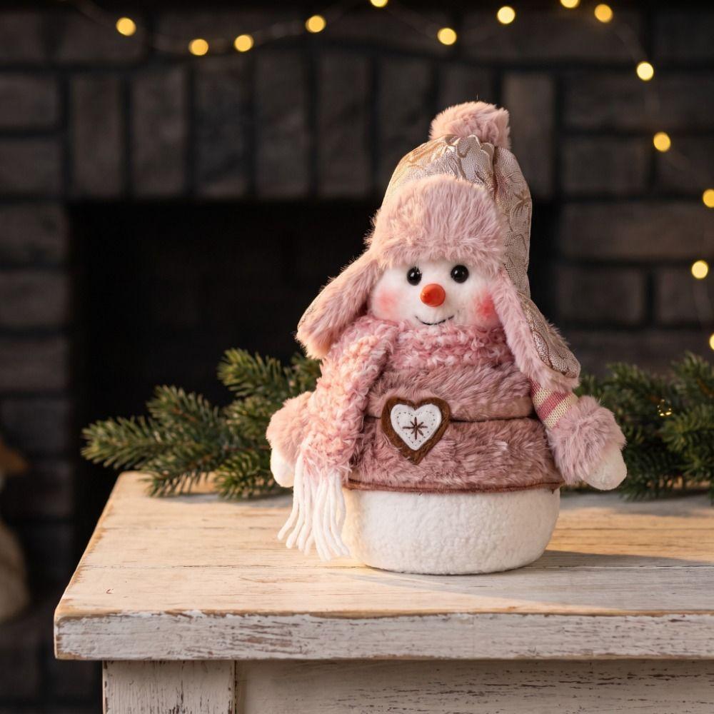 Plush Wearing Hat Snowman Ornament Soft Plush Snowman Statue Window Display