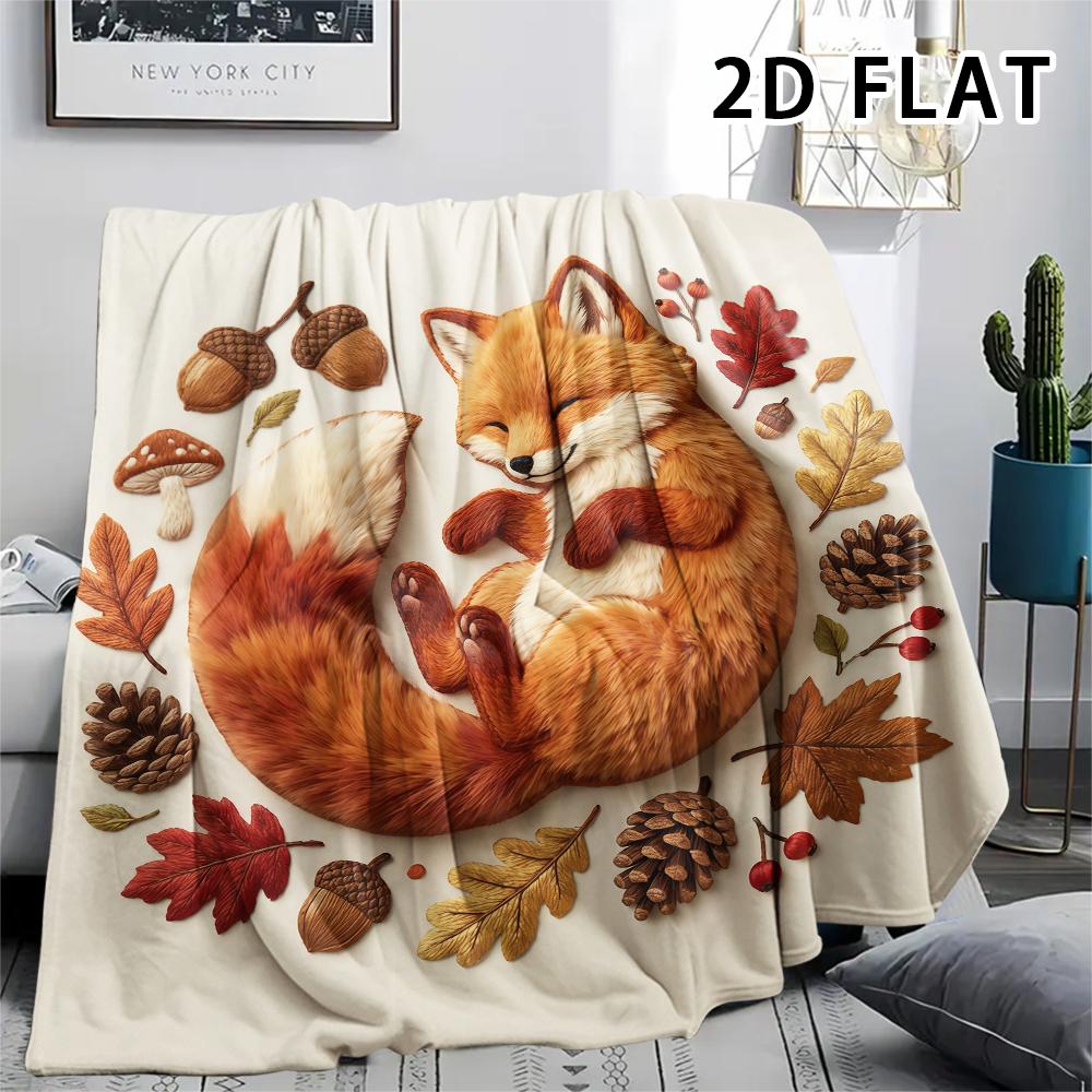 1Pc 2D FLAT Soft Fox Family Print Flannel Blanket,High quality Comfortable for All Seasons,Home Decor,Warmth and Comfort,Perfect for Christmas Gifts