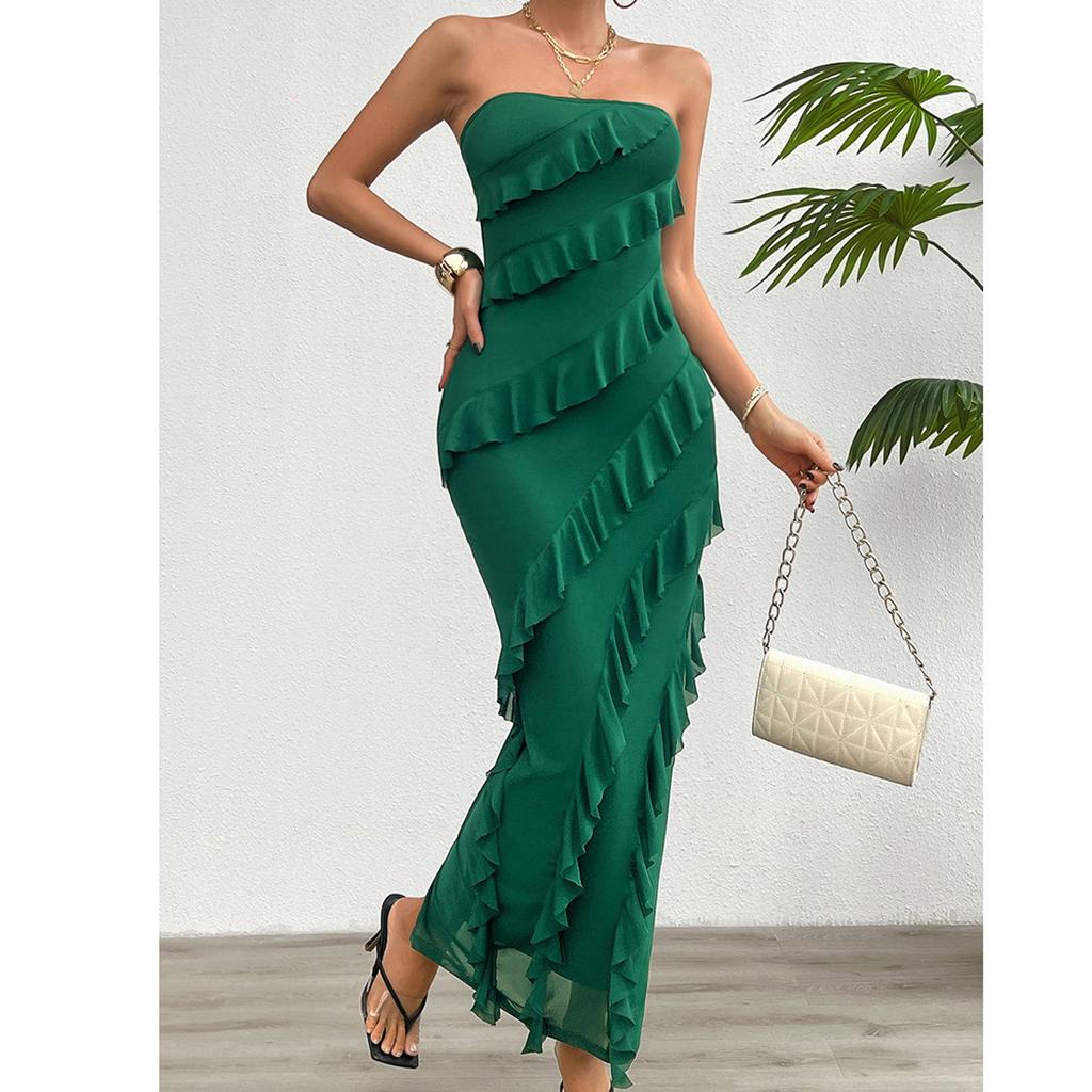 Women's Loose Solid Color Bag Buttocks Solid Color Slim Fit Strapless Dress Fit Strapless Dress