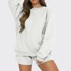 Women's Comfortable Casual Fashionable Solid Color Round Neck Sweatshirt Shorts Two-piece Set