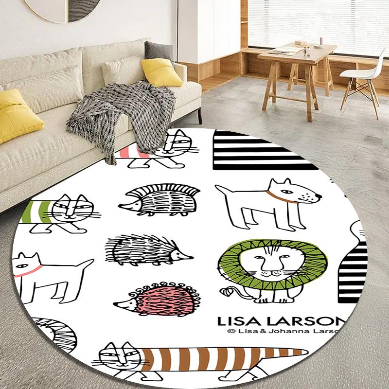 Lisa Larson Cute Round Area Rug,Carpet Rug for Living Room Bedroom Sofa Playroom Decor,Non-slip Floor Mat Q0022