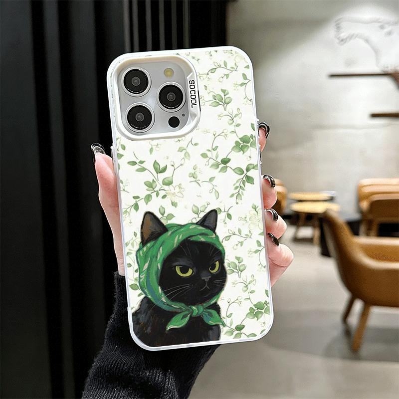 Милый Цветочный Платок Кот Ударопрочный Чехол для Телефона для iPhone 17 Air 16 16E 15 Pro Max 14 Plus 13 Mini 12 Задняя Крышка Противоударный F