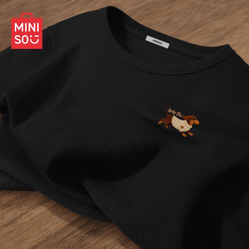 MINISO Мужская вафельная футболка с длинным рукавом