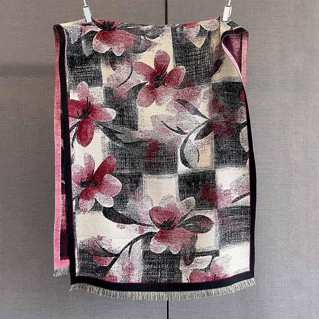 Осень новый универсальный клетчатый шарф с цветочным принтом персонализированный ретро цветовое сочетание цветочный узор шаль теплый шарф