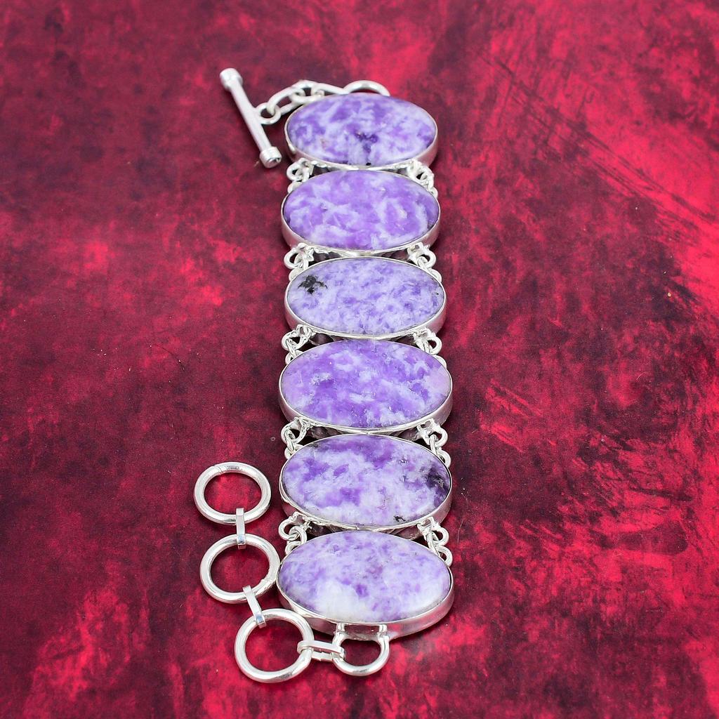 Ювелирные изделия из браслета из лепидолита, Ювелирные изделия из стерлингового серебра 925 пробы, Ювелирные изделия ручной работы Красивый браслет из драгоценных камней для любви