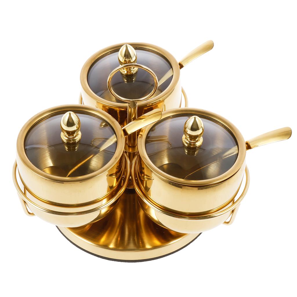 Stainless Steel Sugar Bowl Set with Transparent Glass Cover Bracket Rust Proof Seasoning Box Smooth Seasoning Jar Compact Sugar