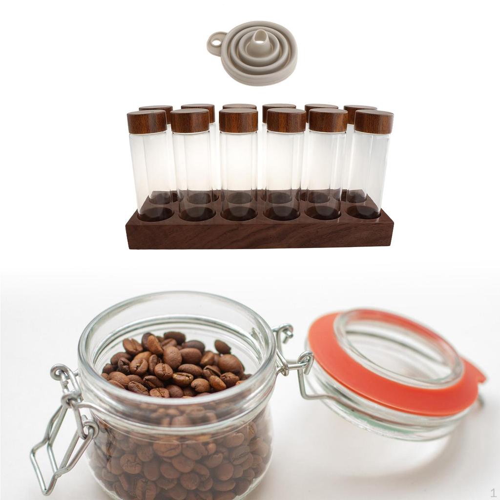Трубки для хранения кофейных зерен, погреба для кофейных зерен с деревянной подставкой из грецкого ореха, стеклянные флаконы для кафе, розничная торговля
