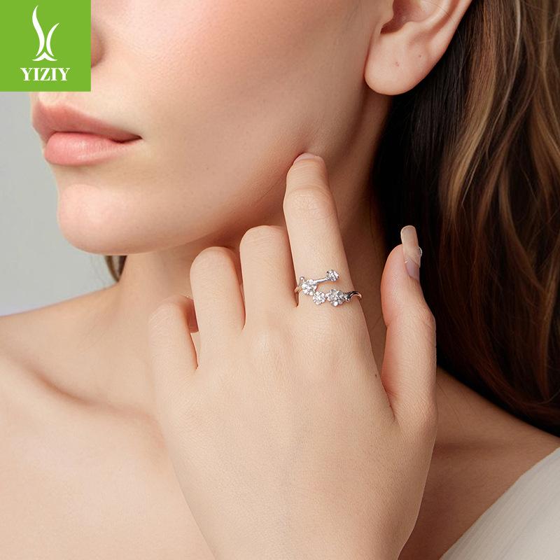 Delicate Plum Blossom Open Ring S925 Sterling Silver High Purity Elegant Flower Ring Jewelry Women
