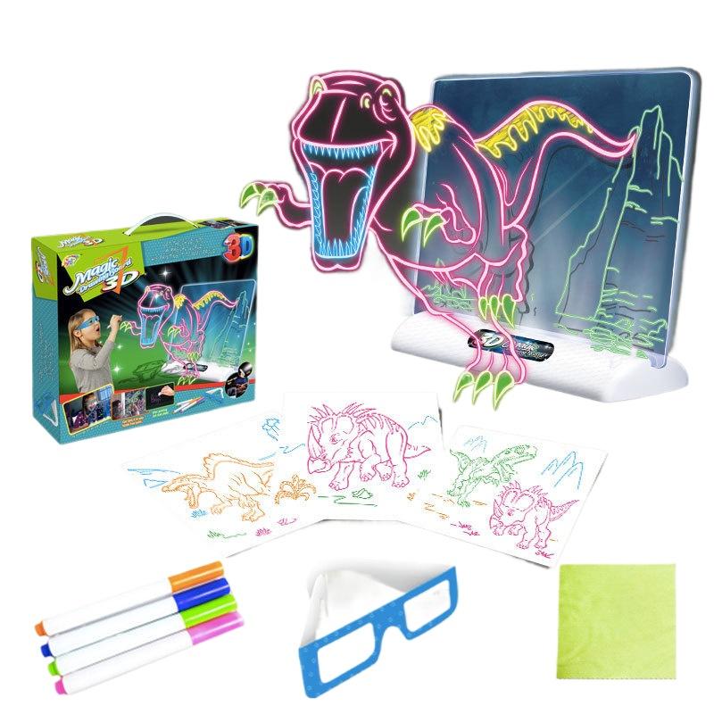 Kid LED Luminous Blackboard Dawing Toy 3D Colorful Light  Art Doodle Board Marker Pen Writing Pad Montessori Education Toy Gift