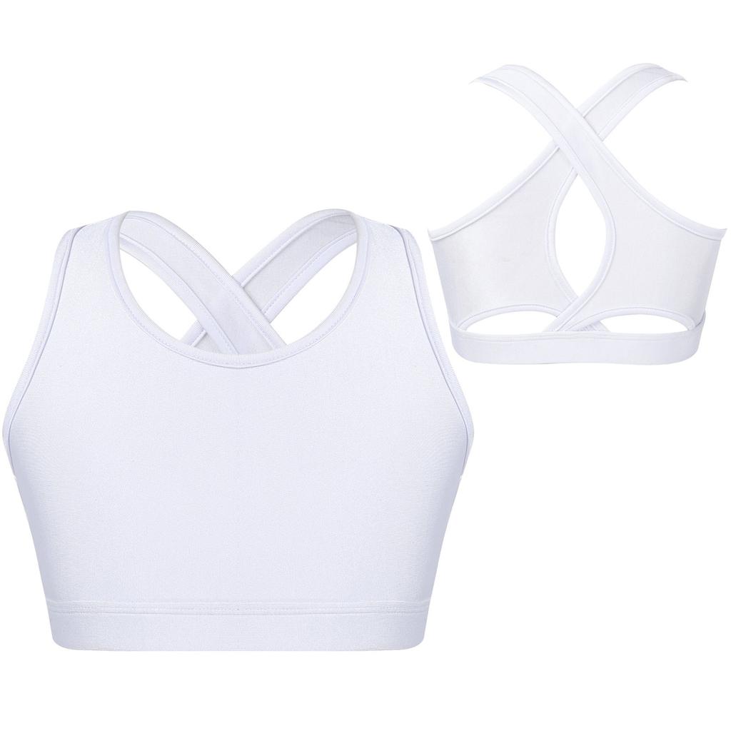 Kids Girls Dance Top Sport Cropped Top Vests Shoulder Straps Sleeveless Keyhole Back Shockproof Running Gym Yoga Sports Bra Top