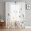 Butterfly Flowers And Flowers Sheer Curtains for Kids Bedroom Living Room Voile Window Curtains Tulle Drapes