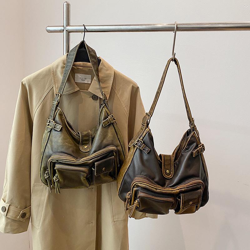 Женская модная выстиранная состаренная сумка-локомотив Spice Girl, многокарманная, в японском и корейском тренде, на плечо