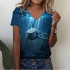 Summer V-neck 3D Infauna Printed Top Fashionable Casual Short Sleeved Women's T-shirts
