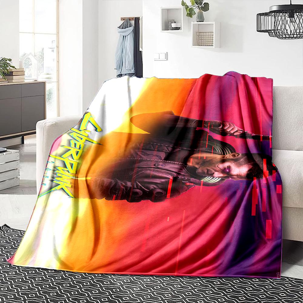 Cyberpunk Future Cityscape Blanket Soft Throw Blanket For Home Bedroom Bed Sofa Travel Office Solid Christmas Blanket