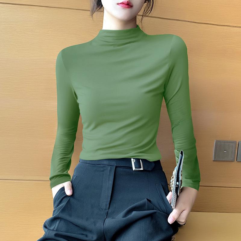 Autumn and Winter Elegant Half-high Collar Modal Base Shirt Women's Autumn Fleece-lined Women's Slim-fit Long-sleeved High Collar Inner Top