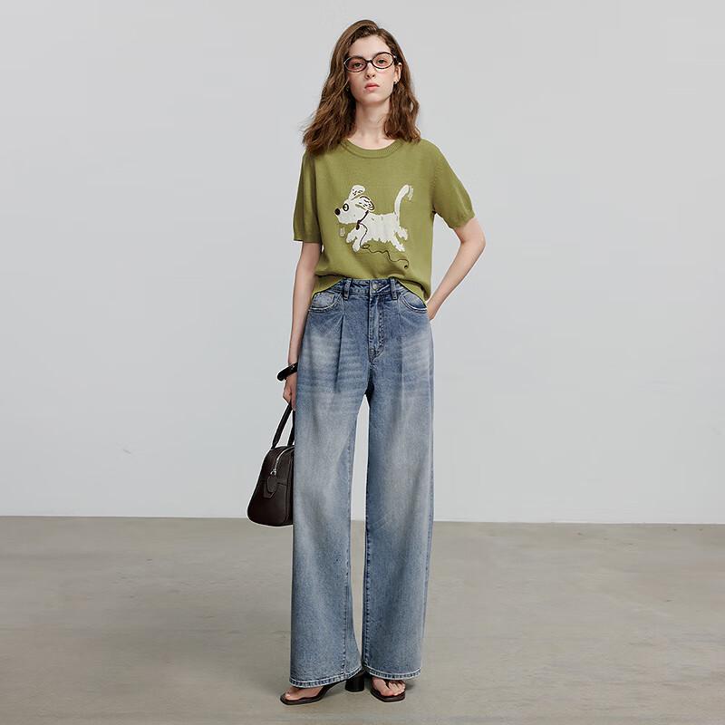 Chuyu 2025 Women's Pet Dog Jacquard Knit Short Sleeve Top