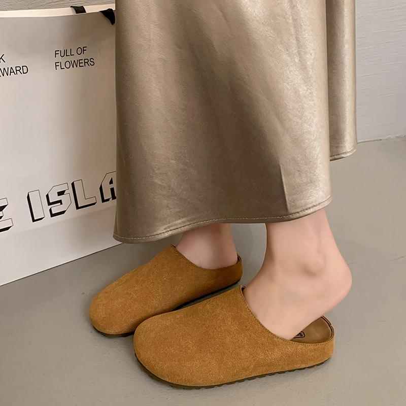 Модные женские замшевые нескользящие тапочки на толстой подошве, весенние, в стиле ретро, для улицы, износостойкие, на плоской подошве, удобные, для отдыха, с закрытым носком, шлепанцы