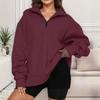 Женский пуловер свободного кроя на полумолнии, повседневный топ с длинным рукавом и капюшоном, фиолетовый/красный/черный/белый