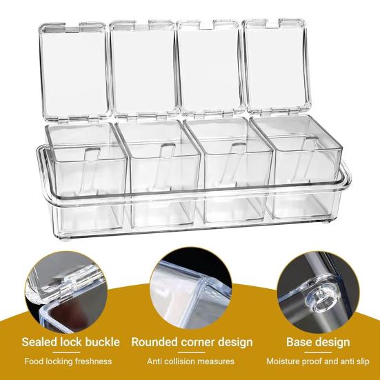 Yousheng Прозрачный набор контейнеров для специй с крышками и ложкой 4-в-1 кухонный органайзер для соли, сахара, перца герметичный контейнер для хранения в кладовой