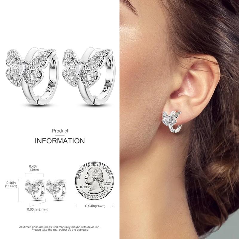 2024 New Earring for Women 925 Silver Sparkling Star Butterfly Heart Tassels Feather Hoop Earrings Engagement Wedding Jewelry
