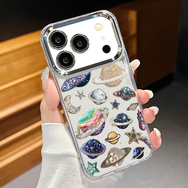 Роскошный 3D Алмазная Планета Звезда Чехол для Телефона для iPhone 17 16 13 14 15 12 11 Pro Max Прозрачный Ударопрочный Блестящий Космическая Тема Чехол