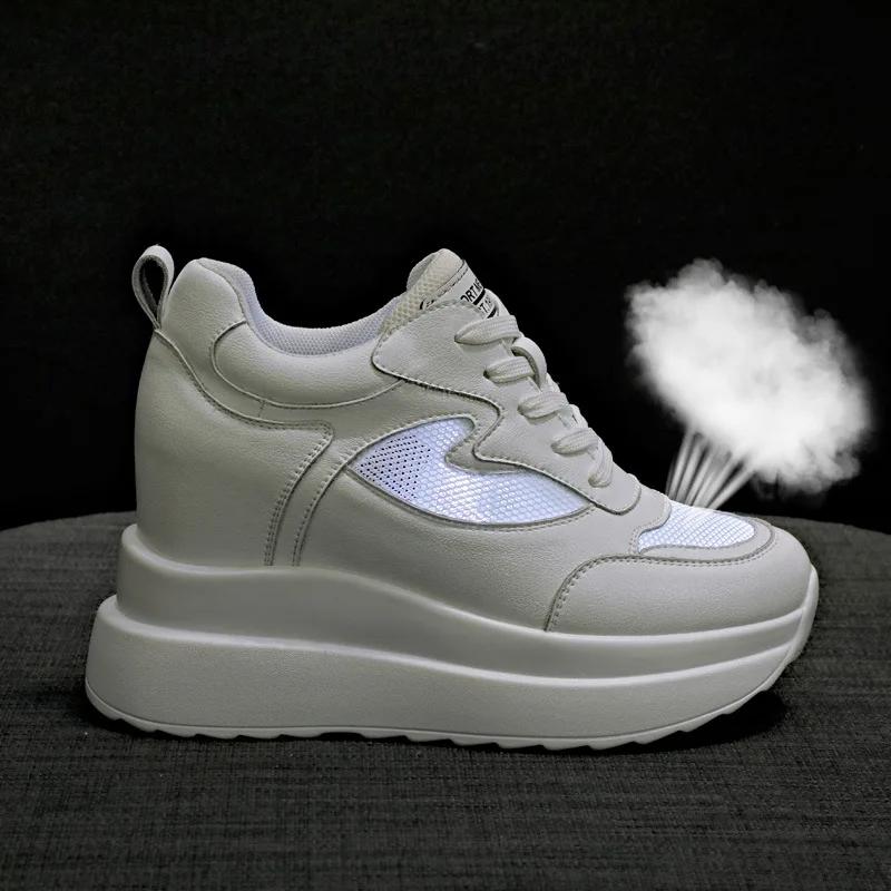 Женские кроссовки из натуральной кожи, женская повседневная обувь, толстая подошва, увеличивающая рост на 10 см, женские кроссовки, дышащая обувь, Botas Mujer