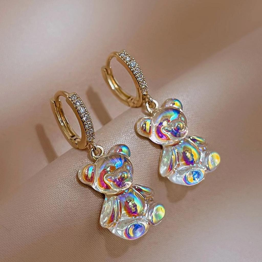 Cute Bear Earrings For Women Shiny Zircon Earrings New Trendy Golden Copper Drop Earring Party Wedding Jewelry Girls Gifts