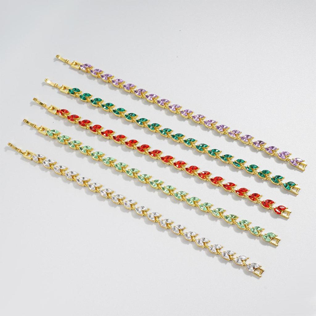 Light Green Zircon Willow Leaf Bracelet for Women - European and American Style