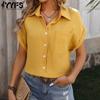 Женские модные повседневные летние и весенние однотонные рубашки-поло с короткими рукавами и принтом, блузки и рубашки
