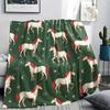 Green animal elements Print Flannel Blanket,High quality Comfortable for All Seasons,Home Decor,Warmth and Comfort,Perfect for Christmas Gifts