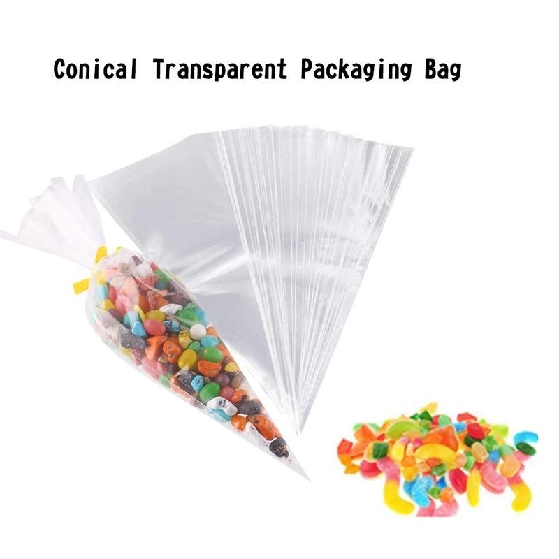 100Pcs DIY Candy Bag Wedding Favors Birthday Party Decoration Sweet Cellophane Transparent Cone Storage Bag
