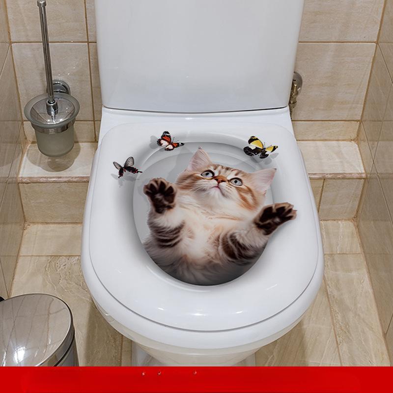 Креативная реалистичная 3D наклейка на унитаз с милым котом Vision, забавная наклейка с изображением животных для ванной комнаты, декор крышки унитаза, самоклеящаяся ПВХ, водонепроницаемая картина