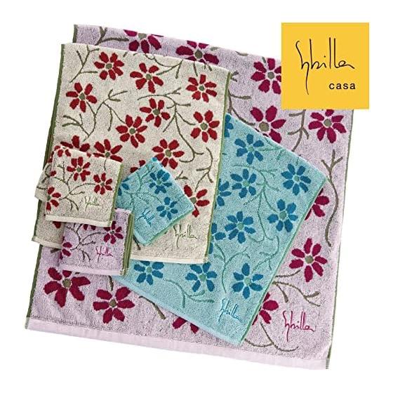 Sybilla Enlazada Towel, Approx. 34x80cm, Beige, Small Floral Pattern, Jacquard, Brand Logo Embroidery, 100% Cotton