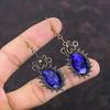 Серьги с граненым синим сапфиром, серьги из медной проволоки, серьги ручной работы, ювелирные изделия из драгоценных камней, ювелирные изделия из медной проволоки, уникальные серьги, подарок для мамы