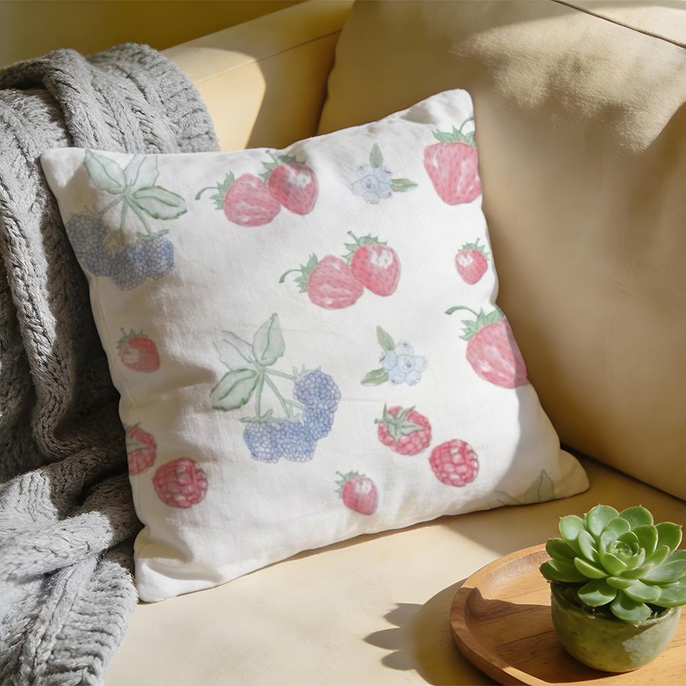 Cushion Cover Washed Linen Soft Breathable Decorative Case for Sofa Home Pillow cover Djerf Summer BerriesS Print Avenue
