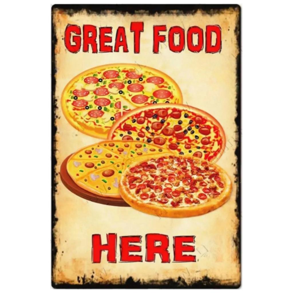 Vintage Pizza Zone Plaque Great Food Metal Sign Pub Bar Home Decoration Best Homemade Poster Italian Pizza Wall Art Plate