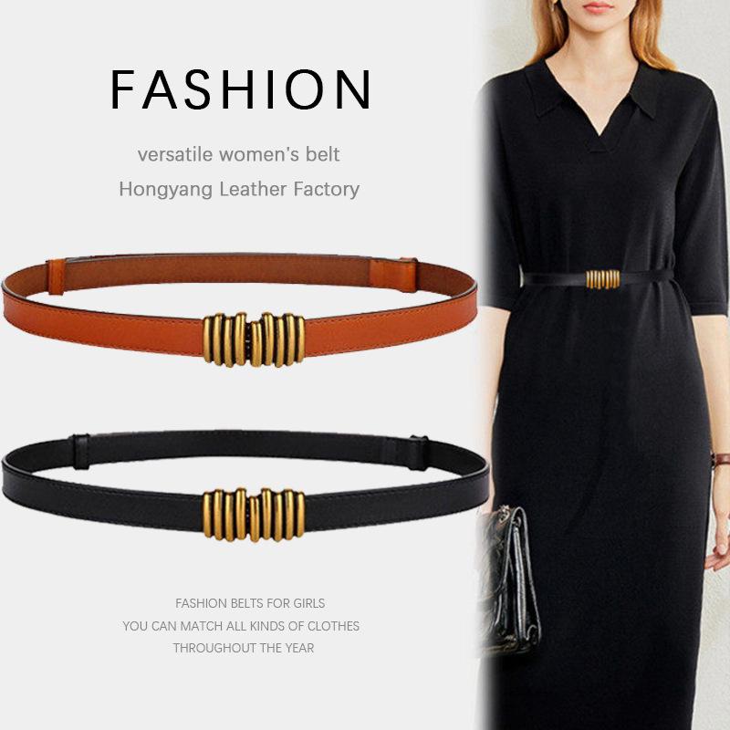 Женский кожаный тонкий ремень, сочетающийся с юбкой-пальто, универсальный уплотнитель на талии, модный декоративный черный спилок в стиле ретро