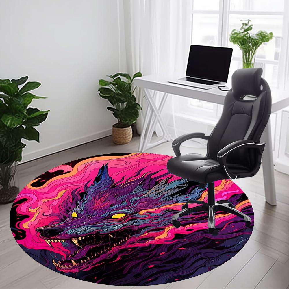 1PC Psychedelic Wolf Lava Office Round Area Rug, Mat Suitable For Office, Under Office Chairs Bedroom Living Room Home Decor, Room Deco