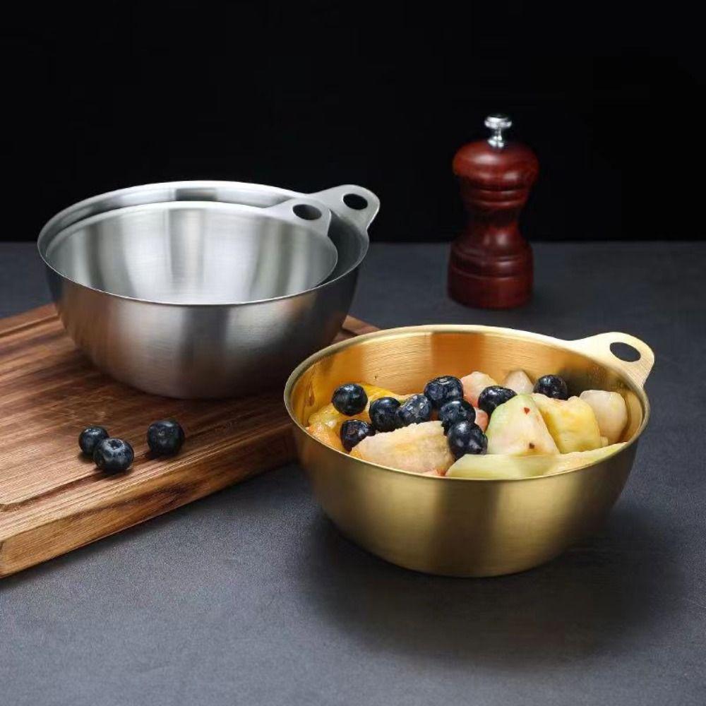 Smooth Edge Stainless Steel Salad Bowl Gold/Silver Soup Bowl Durable Food Container Salad Serving