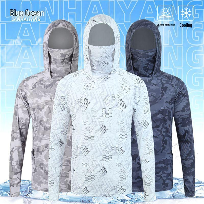 Men’s Outdoor Camouflage Sun Protection Ice Silk Sportswear with Face Covering
