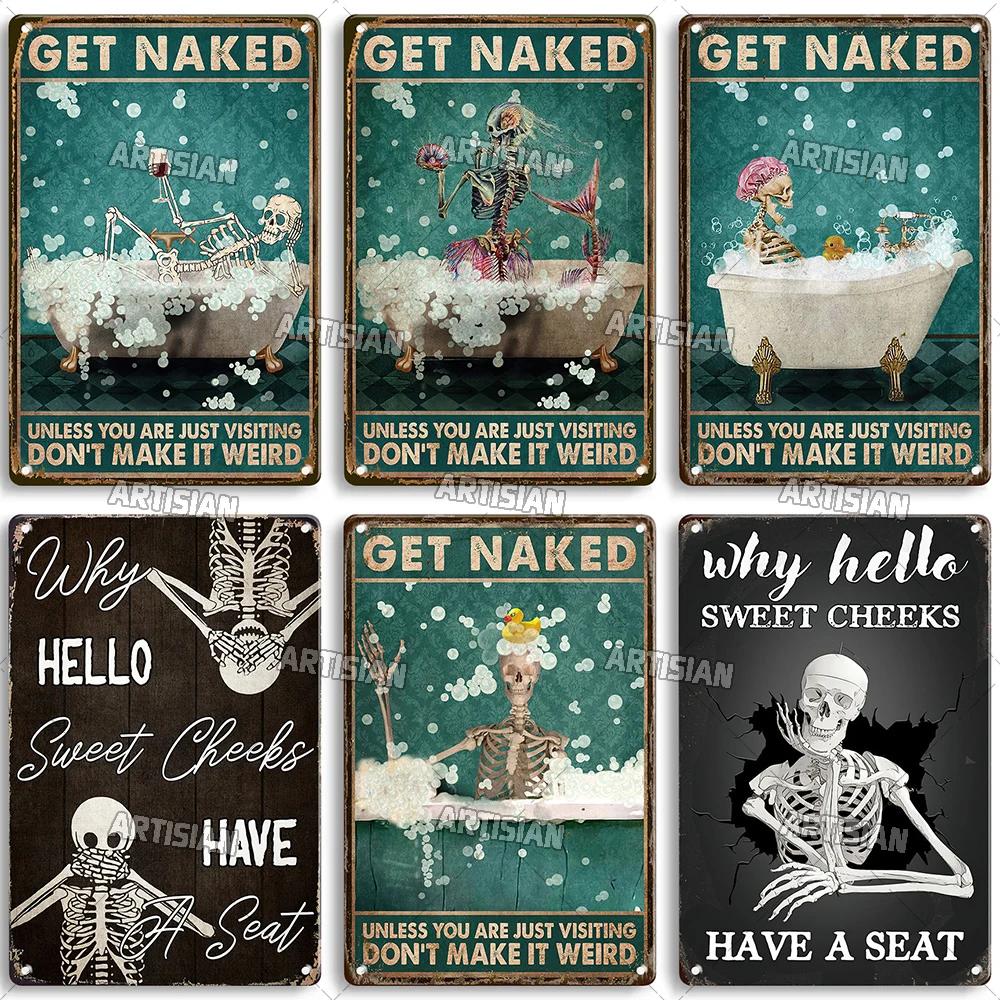 Artisian Your Butt Napkins Skeleton Metal Sign Funny Tin Plaque Bathroom Toilet Washing Room Decorative Poster Wall Decor