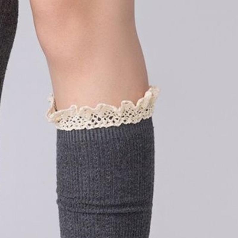 Сладкие Лолиты Пышные Высокие Зимние Женские Очень Длинные Носки-Ботинки с Кружевной Отделкой Выше Колена Чулки