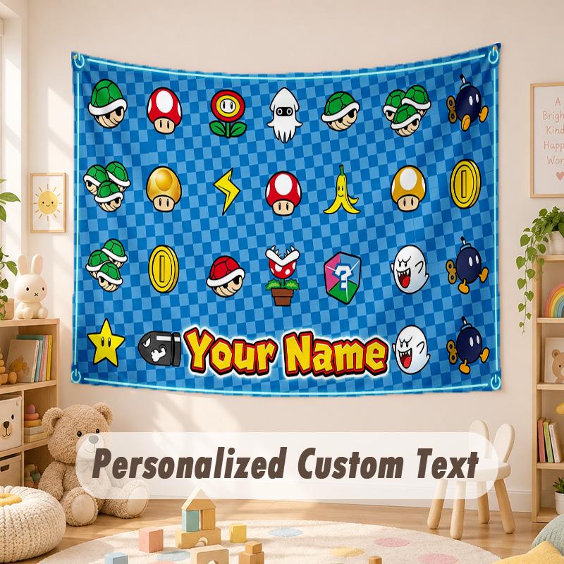 Custom Name Text Tapestry,Super Mario Boho Wall Hanging, Decorative Backdrop Tapestry For Room