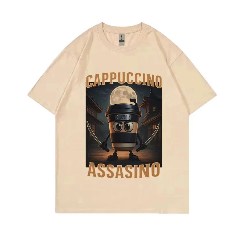 Итальянская футболка Brainrot Cappuccino Assasino Funny Meme унисекс повседневная юмористическая футболка большого размера для мужчин и женщин винтажная хлопковая футболка