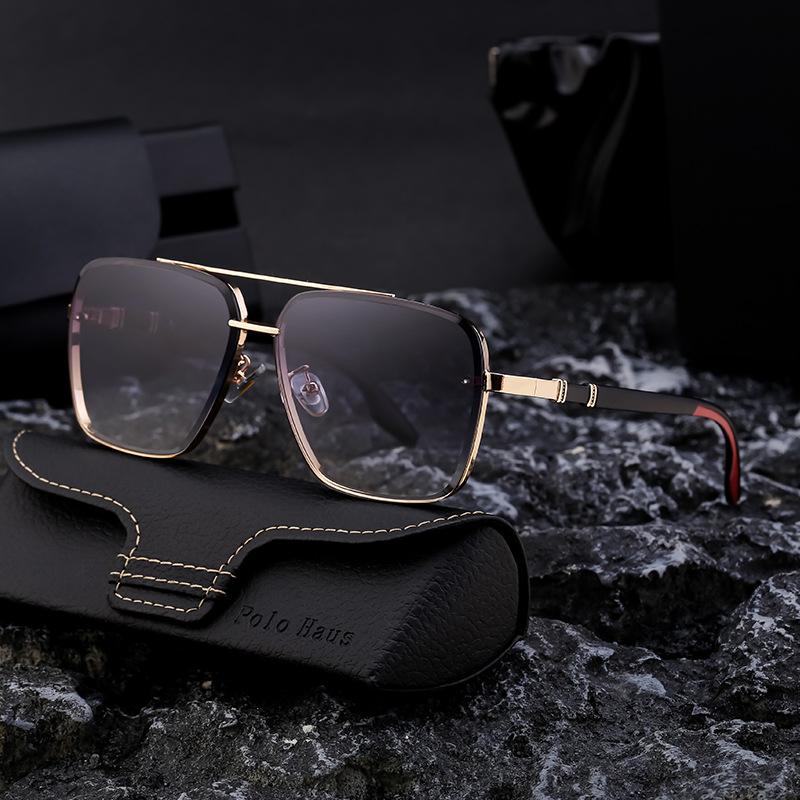 Box Sunglasses Men'S Personality Double Beam Sunglasses Metal Frame Retro Sunscreen Sunglasses
