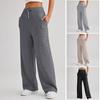 Женские брюки с высокой эластичной талией и широкими штанинами, свободные однотонные мягкие повседневные брюки на шнурке с карманами полной длины, простой стиль, женские спортивные штаны для йоги