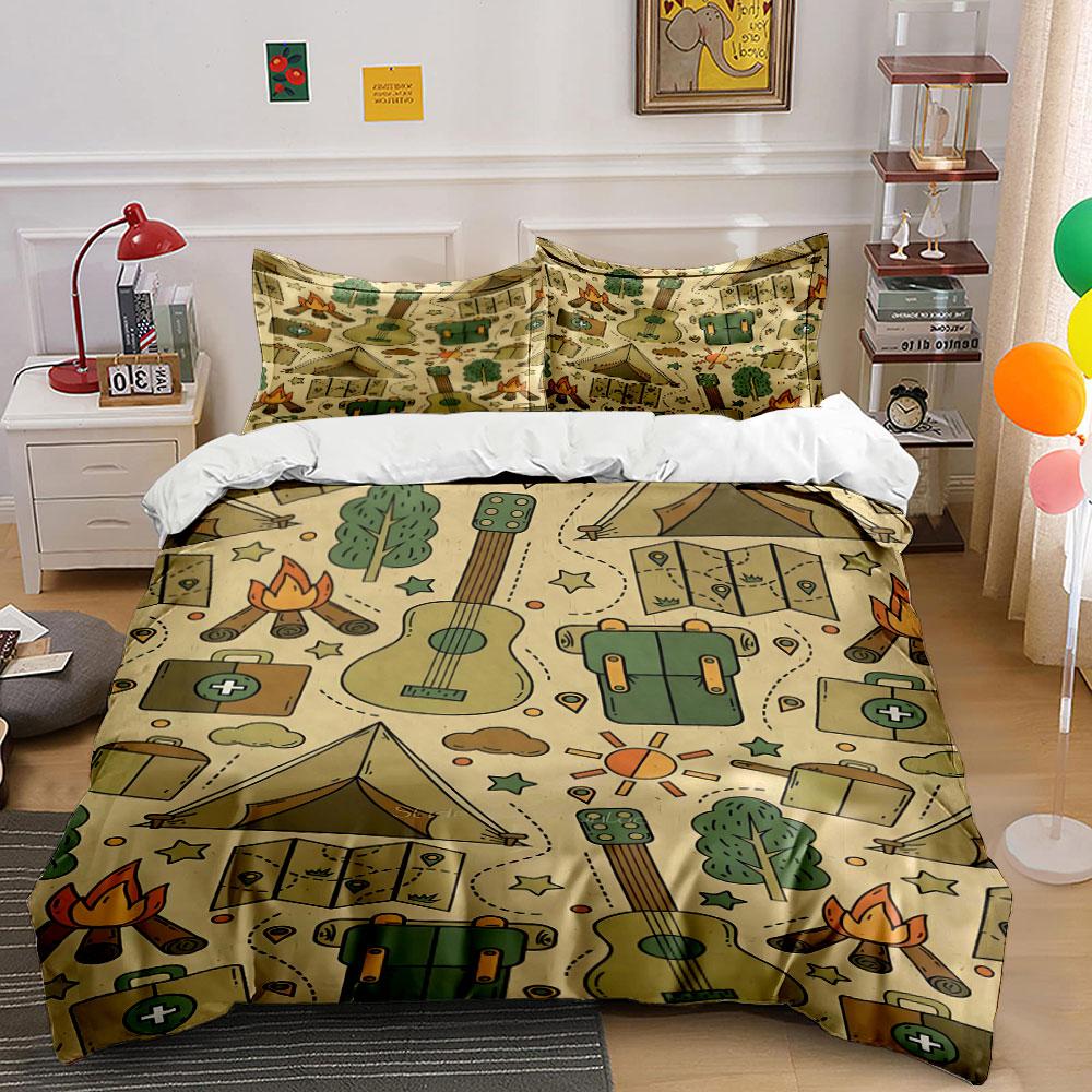 Guitars, campfires, tents, trees. Bedding sets Duvet cover sets Duvet covers Pillowcases(1 * Duvet Cover 2 * Pillowcases, without duvet insert)
