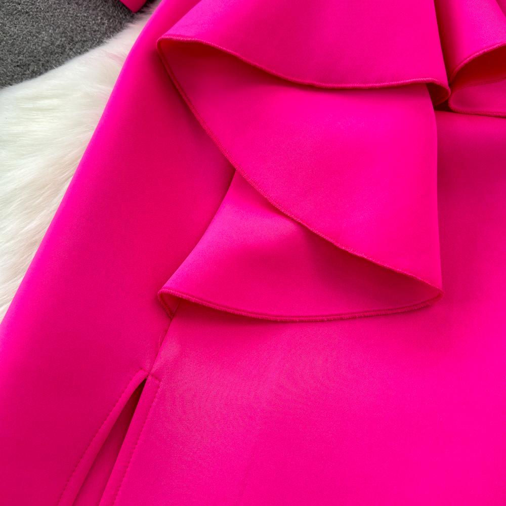 Элегантное женское платье, модное, с длинными рукавами, квадратным вырезом, запахнутой талией, оборками по краю, разрезом, запахнутым на бедрах, платье